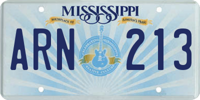 MS license plate ARN213