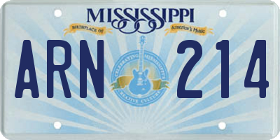 MS license plate ARN214