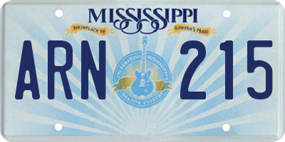 MS license plate ARN215