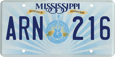 MS license plate ARN216