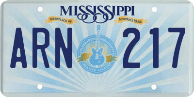 MS license plate ARN217