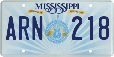 MS license plate ARN218