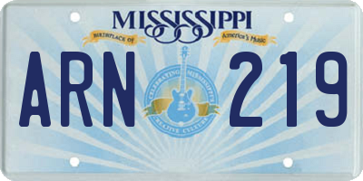 MS license plate ARN219