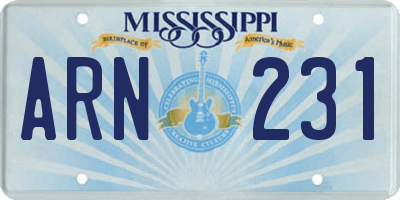 MS license plate ARN231