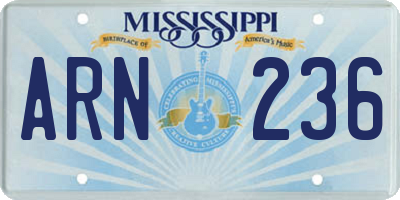 MS license plate ARN236