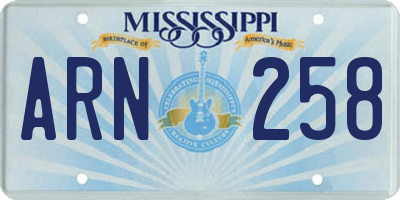 MS license plate ARN258