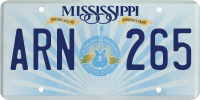 MS license plate ARN265