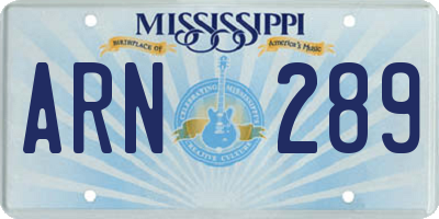 MS license plate ARN289