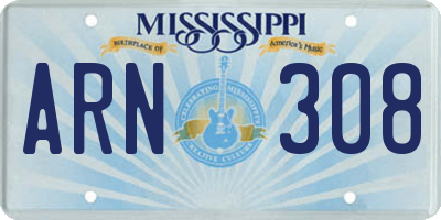 MS license plate ARN308