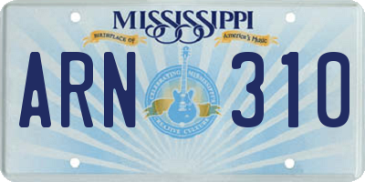 MS license plate ARN310