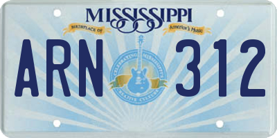 MS license plate ARN312