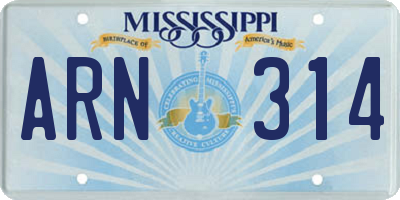 MS license plate ARN314