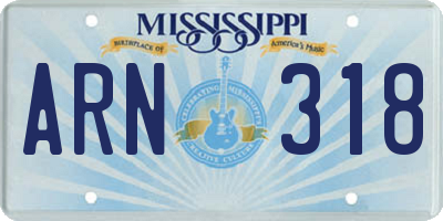 MS license plate ARN318