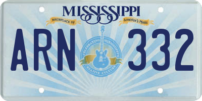 MS license plate ARN332