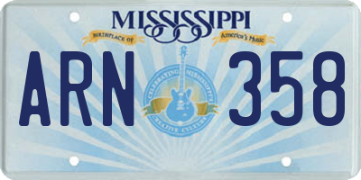 MS license plate ARN358