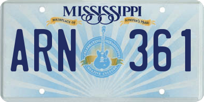 MS license plate ARN361