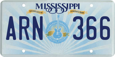 MS license plate ARN366
