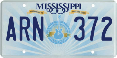 MS license plate ARN372