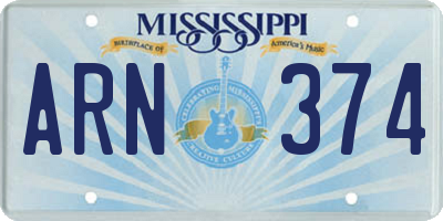 MS license plate ARN374