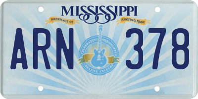 MS license plate ARN378