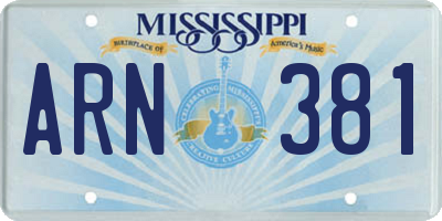 MS license plate ARN381