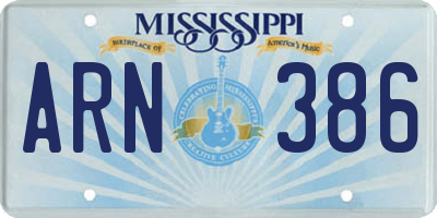 MS license plate ARN386