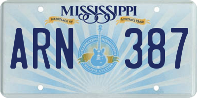 MS license plate ARN387