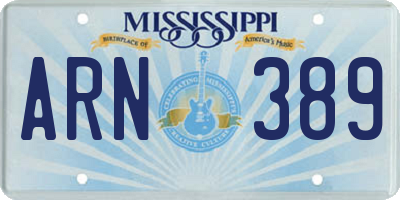 MS license plate ARN389