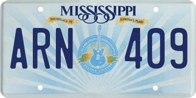 MS license plate ARN409