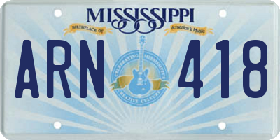 MS license plate ARN418