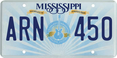 MS license plate ARN450