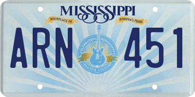 MS license plate ARN451