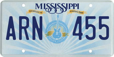 MS license plate ARN455