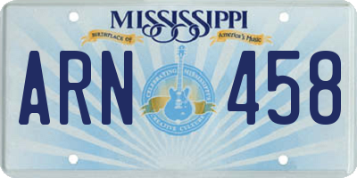 MS license plate ARN458
