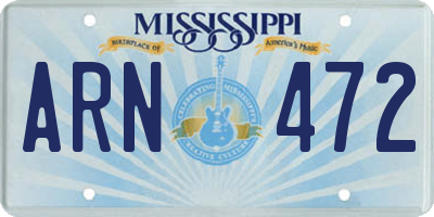 MS license plate ARN472