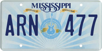 MS license plate ARN477