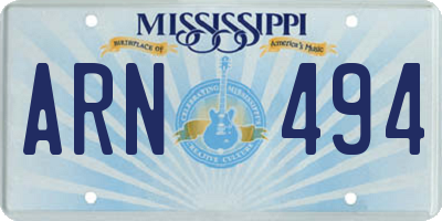 MS license plate ARN494