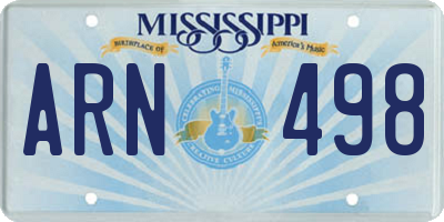MS license plate ARN498