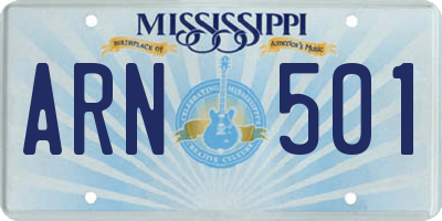MS license plate ARN501