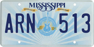MS license plate ARN513