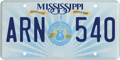MS license plate ARN540