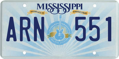 MS license plate ARN551