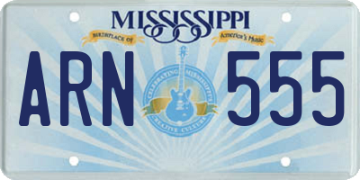 MS license plate ARN555