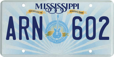 MS license plate ARN602