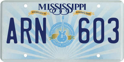 MS license plate ARN603