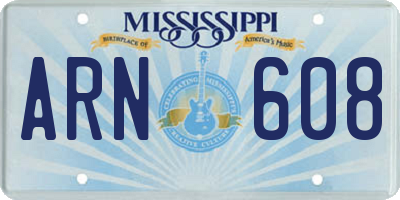 MS license plate ARN608