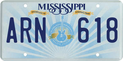 MS license plate ARN618