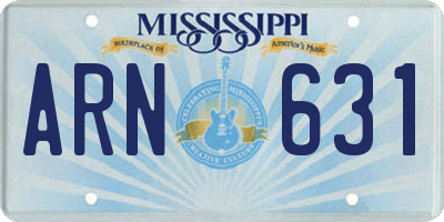 MS license plate ARN631