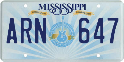 MS license plate ARN647