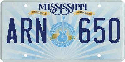 MS license plate ARN650